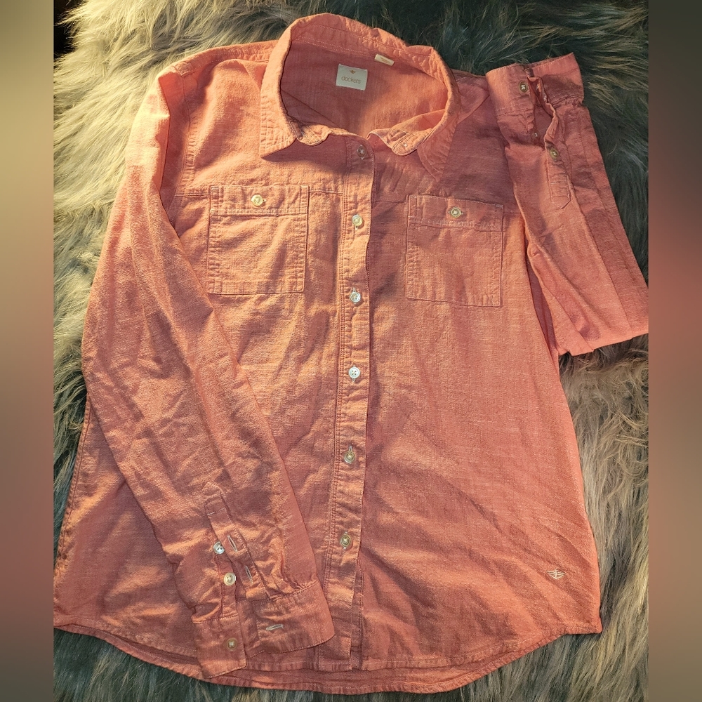 Dockers Salmon Shirt Button Down Linen PL Petite LARGE